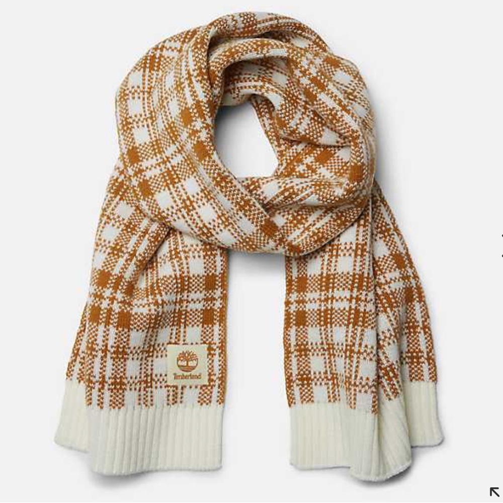 Timberland White and Brown Plaid Knit Scarf - Picture 5 of 5